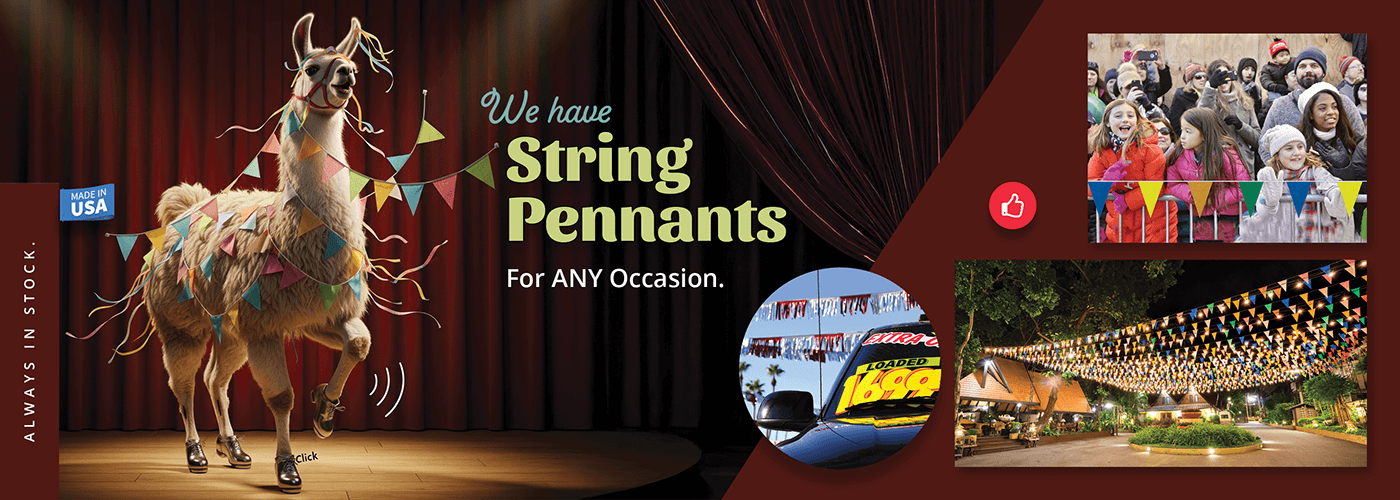 Shop string pennants for every occasion - even a tap dancing llama